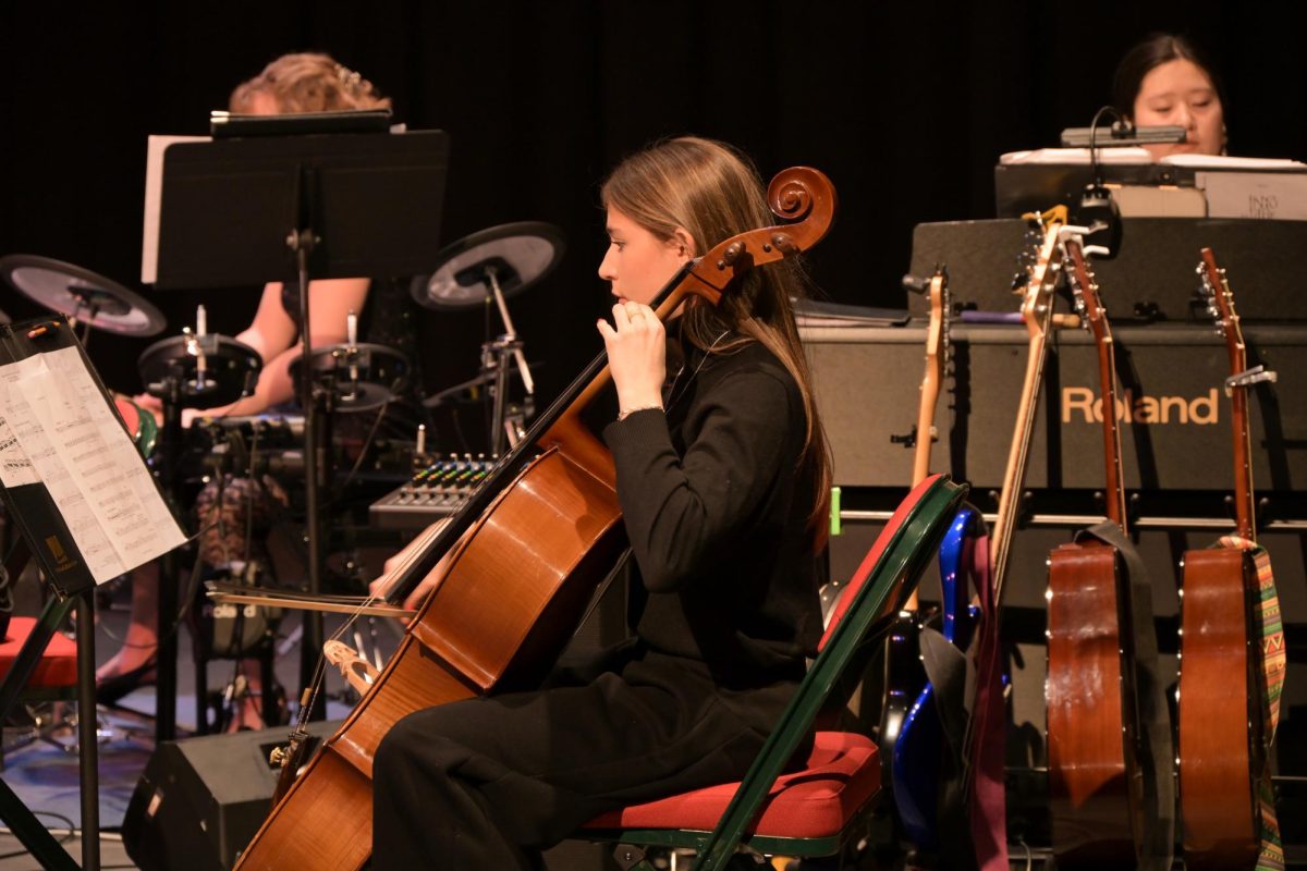 9th grader Lexi Anderson playing the cello at Grier School's Spring concert