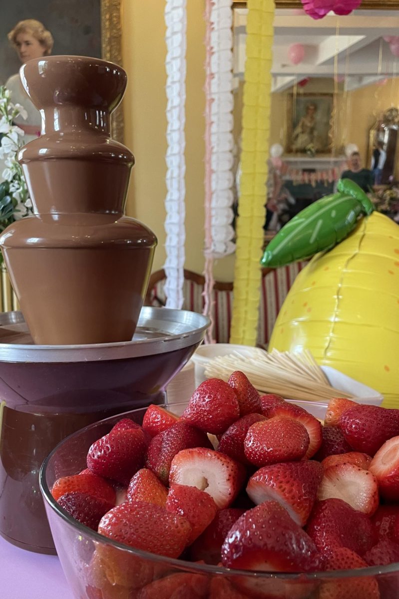 Chocolate fondue with strawberries, yum!